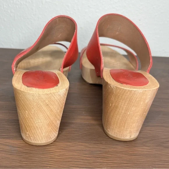 Madewell Lipstick Red Double Strap Leather Wood Clara Clog Heeled Sandal - Picture 10 of 14